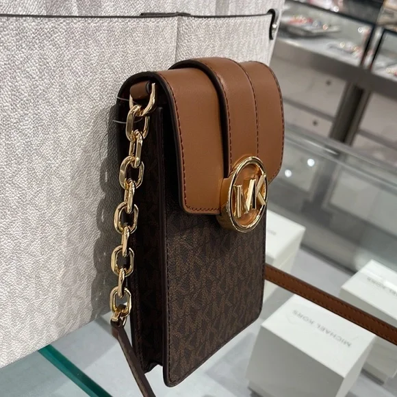 Michael Kors Carmen Small Logo Smartphone Crossbody BagBrownNWT